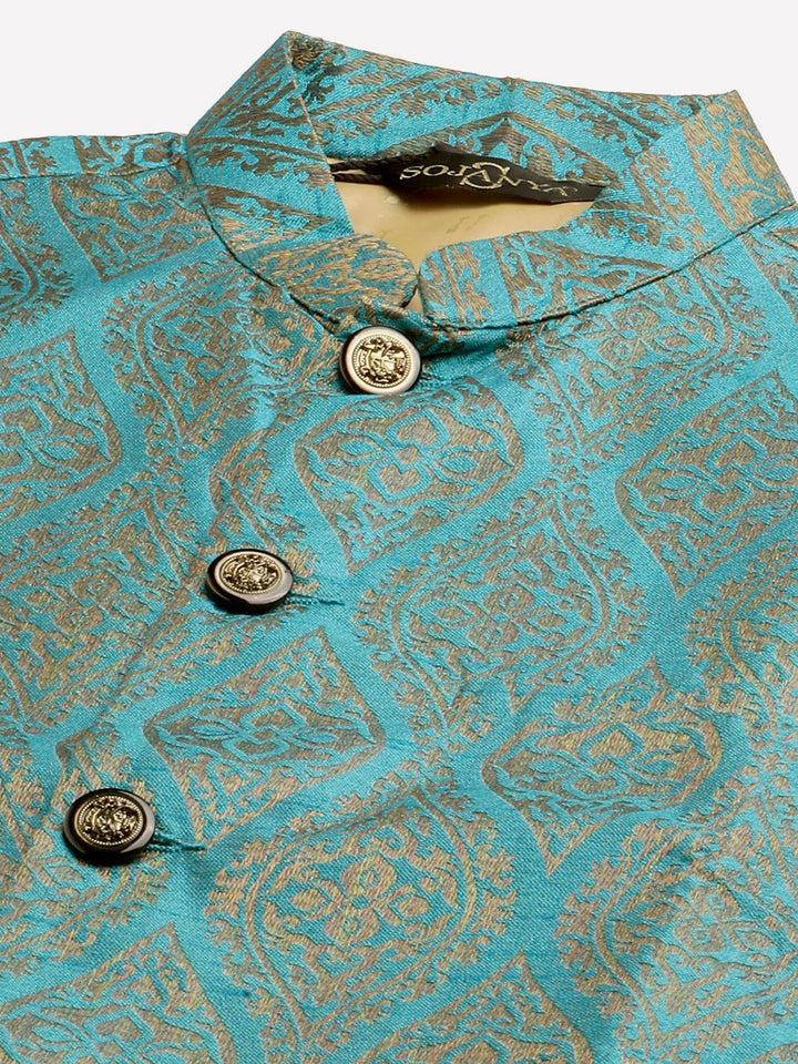 SOJANYA Men Orange Ethnic Motifs Kurta with Churidar & Nehru Jacket