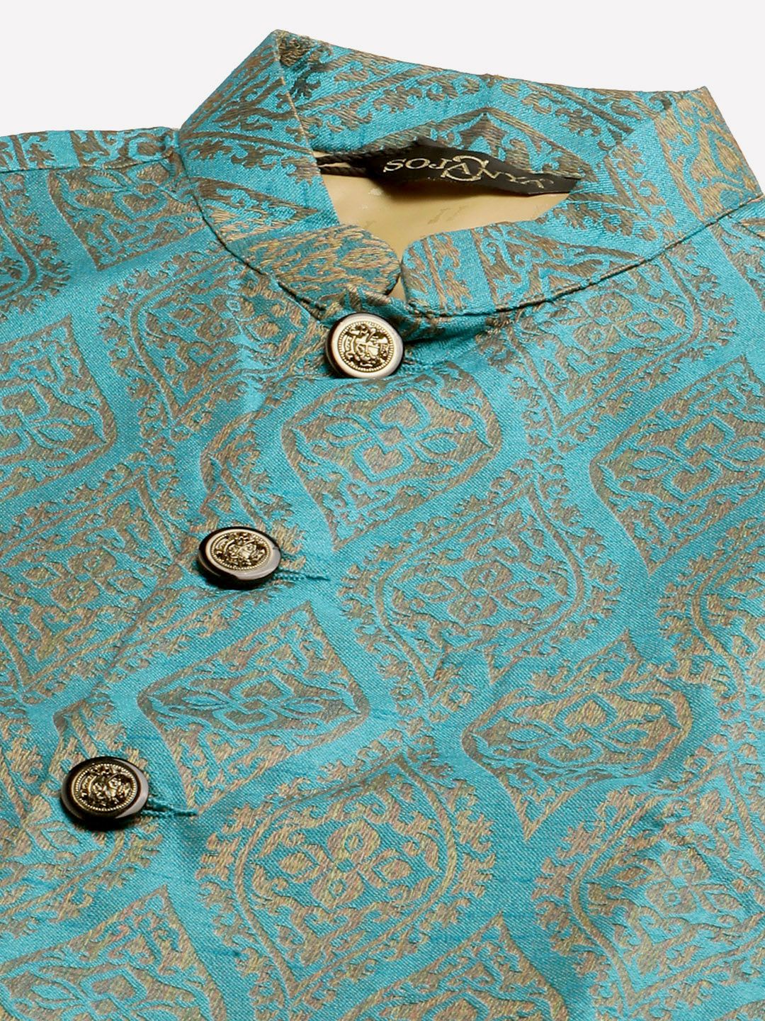 SOJANYA Men Orange Ethnic Motifs Kurta with Churidar & Nehru Jacket