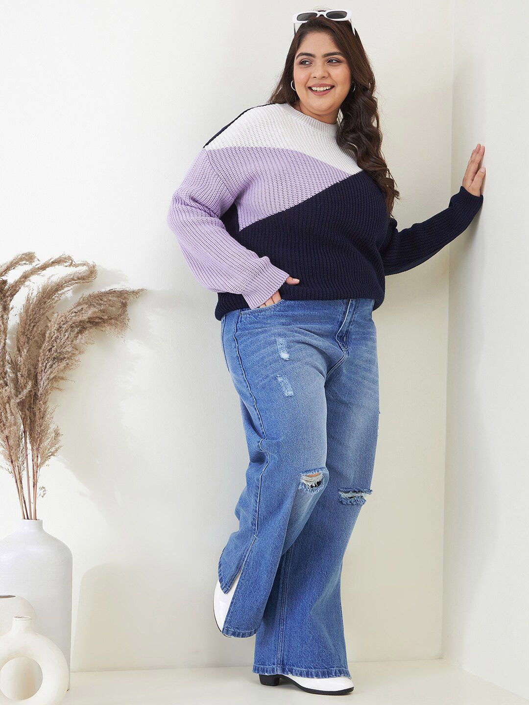 CURVY STREET Women Plus Size Colourblocked Acrylic Pullover