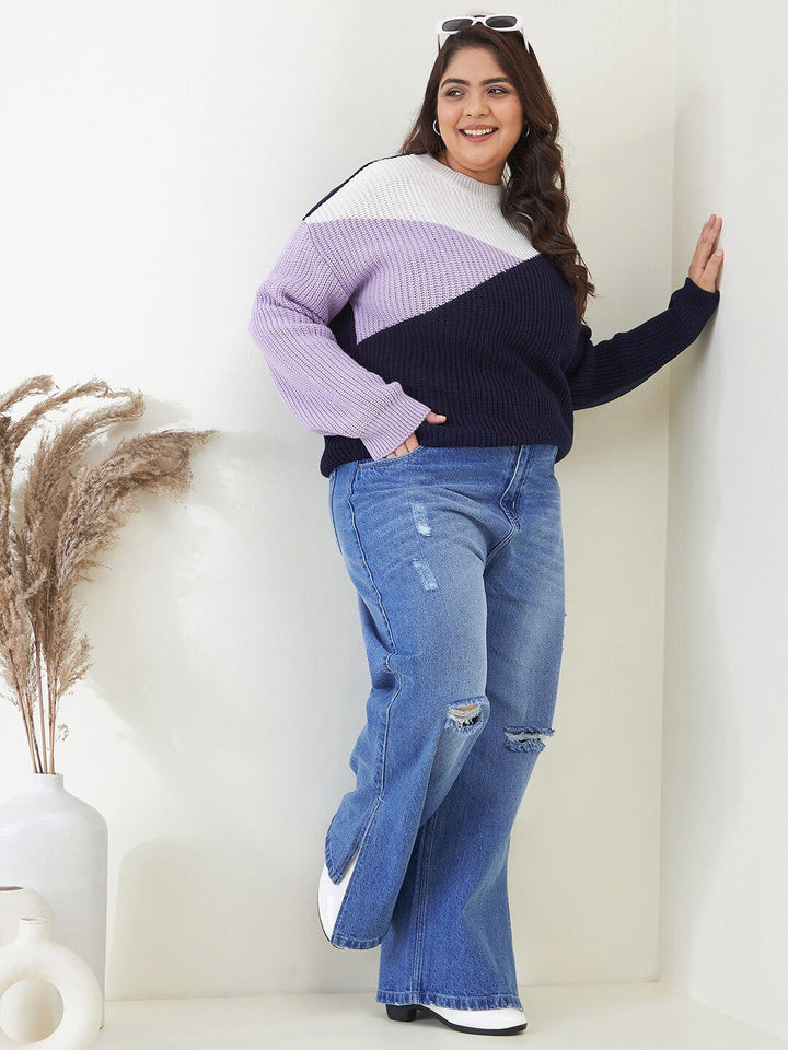 CURVY STREET Women Plus Size Colourblocked Acrylic Pullover