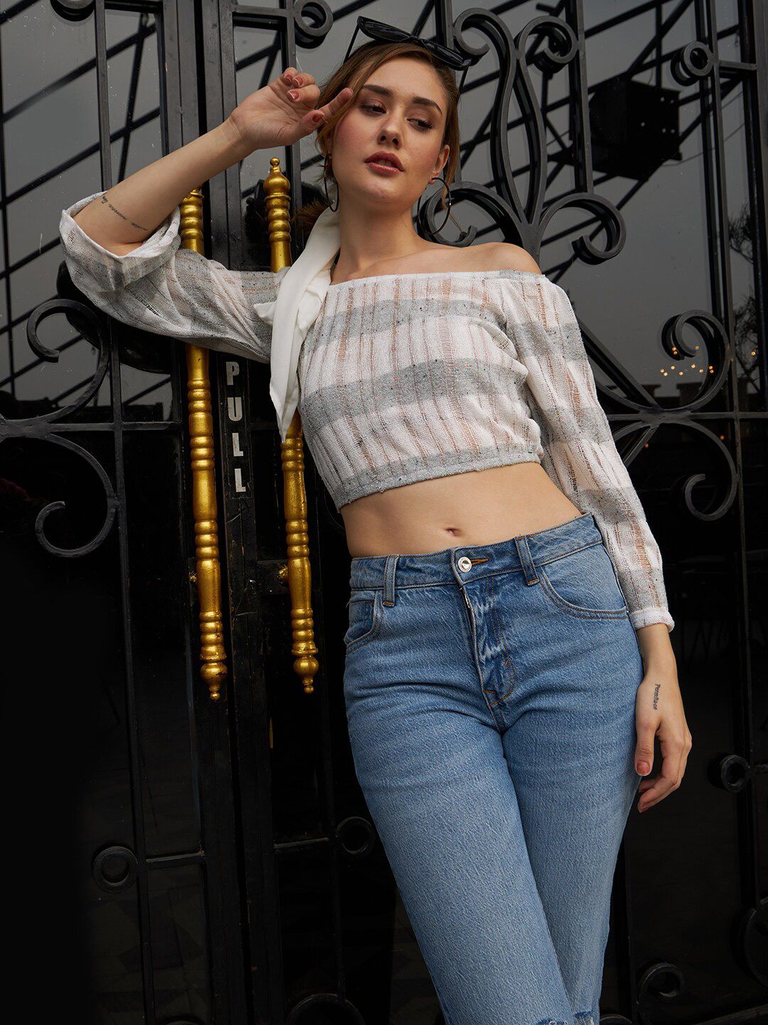 Athena Off-Shoulder Crochet Bardot Crop Top