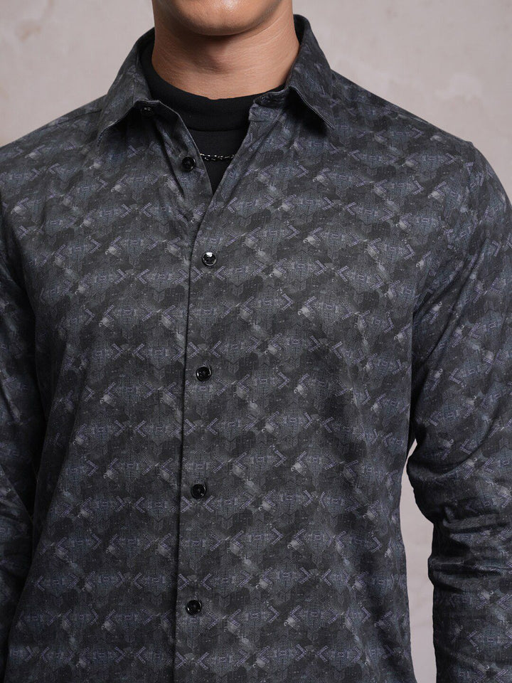 LOCOMOTIVE Abstract Printed Pure Cotton Slim Fit Casual Shirt