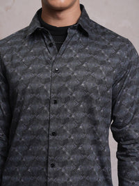 LOCOMOTIVE Abstract Printed Pure Cotton Slim Fit Casual Shirt