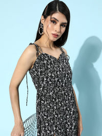 Berrylush Women Stylish Black Floral Romantic Florals Dress