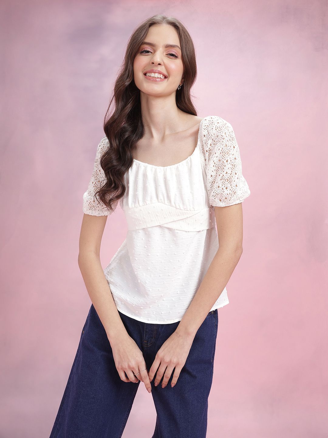 DressBerry Dobby Lace Insert Empire Top