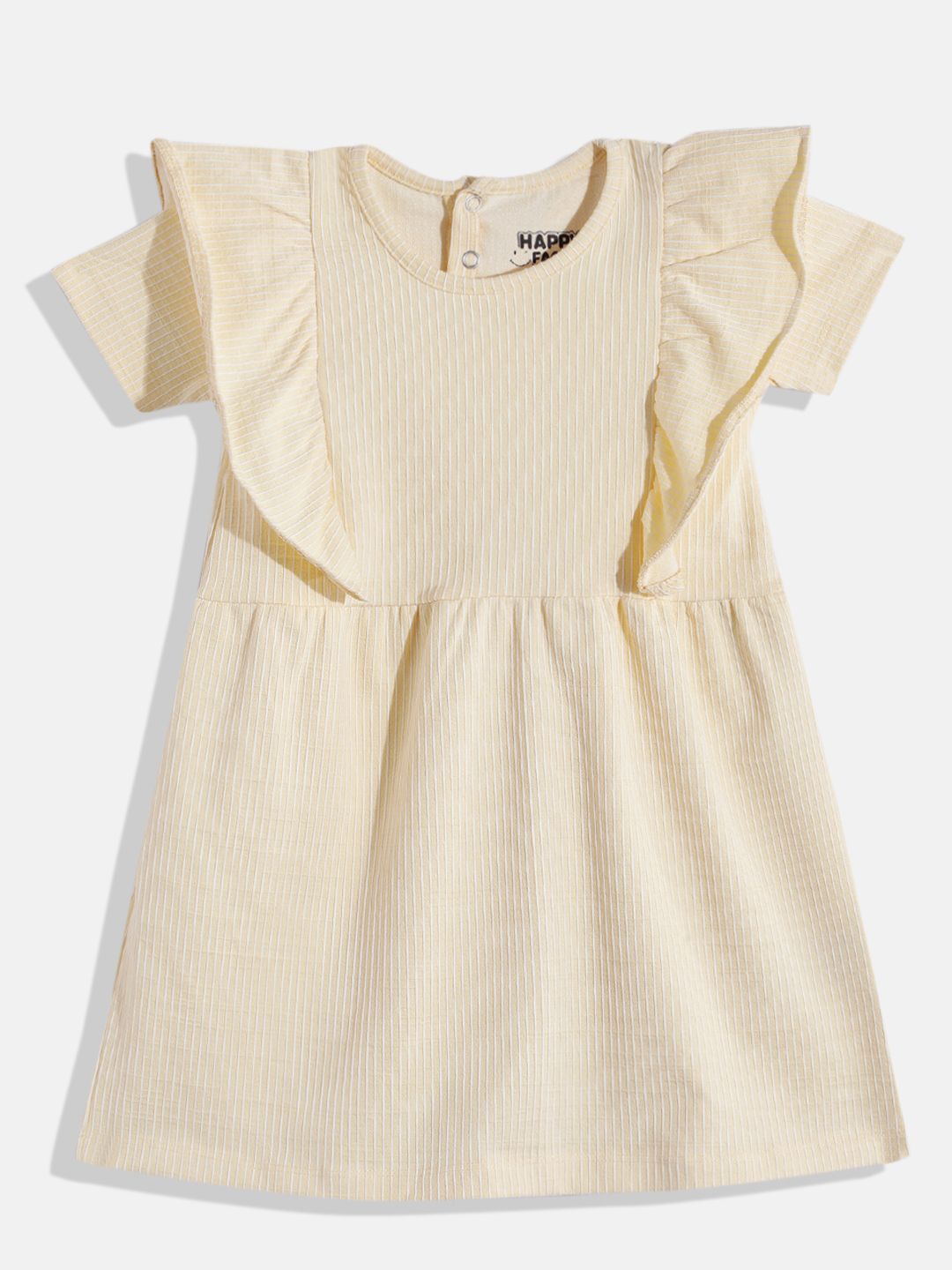 Happy Faces Girls Striped Ruffled Fit & Flare Pure Cotton Dress