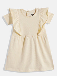 Happy Faces Girls Striped Ruffled Fit & Flare Pure Cotton Dress