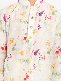 VASTRAMAY Boys Cream-Coloured Floral Printed Kurta with Pyjamas