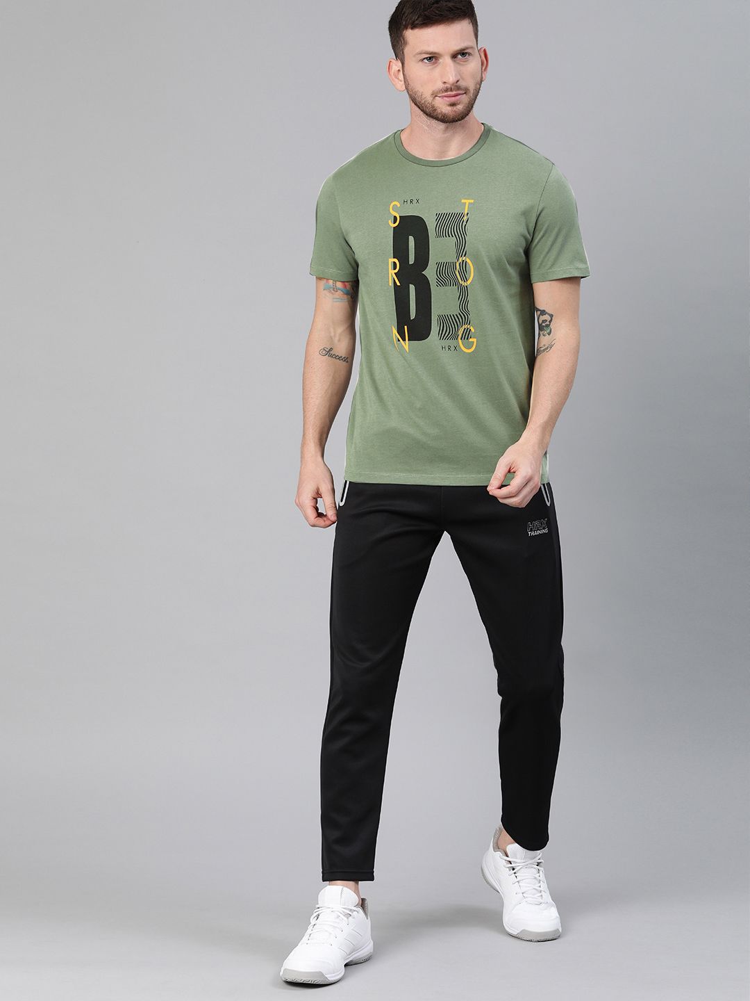 HRX by Hrithik Roshan Men Olive Green Solid Bio-Wash Running Tshirt