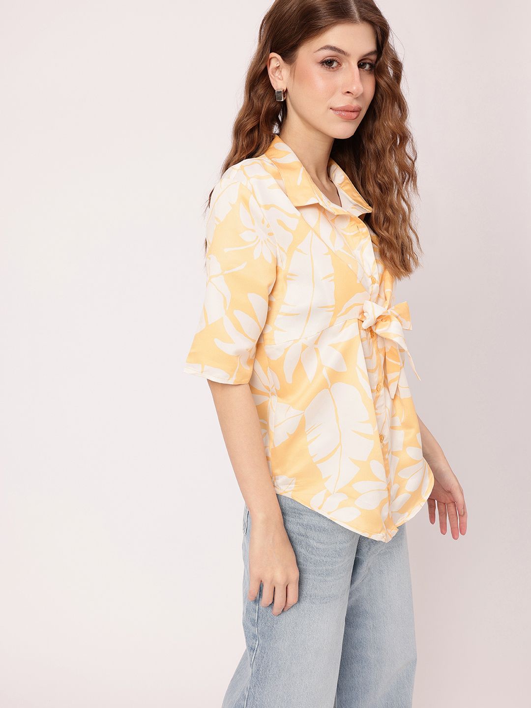 DressBerry Summer Anthem Tropical Printed Front Tie Up Shirt