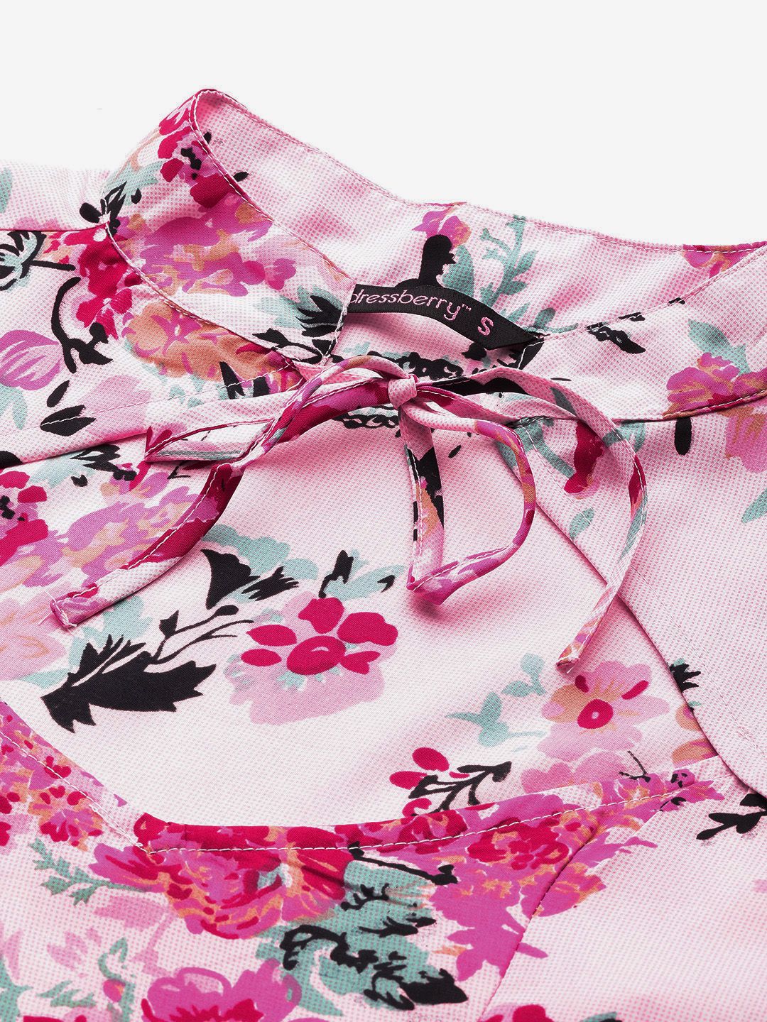 DressBerry Floral Print Tie-Up Neck A-Line Mini Dress