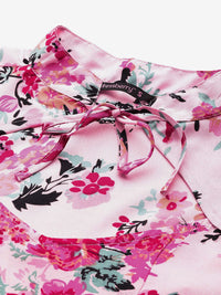 DressBerry Floral Print Tie-Up Neck A-Line Mini Dress