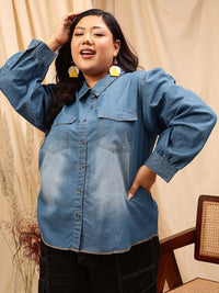 CURVY STREET Plus Size Cotton Comfort Opaque Denim Shirt