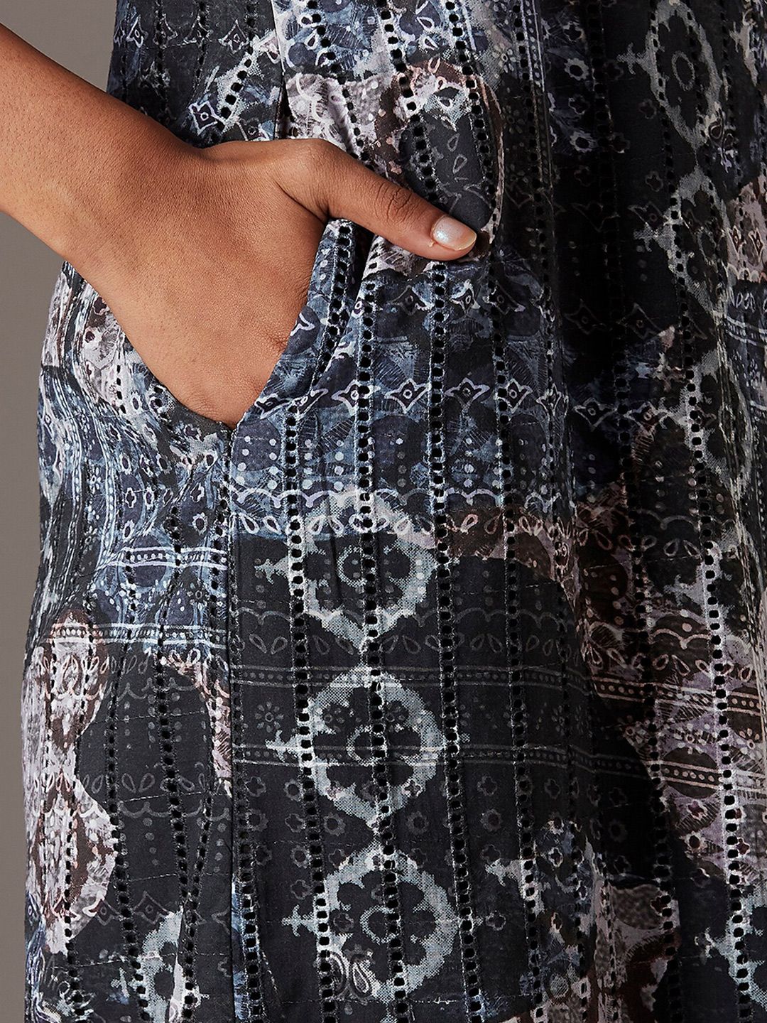 W Black & White Printed Pure Cotton A-Line Dress