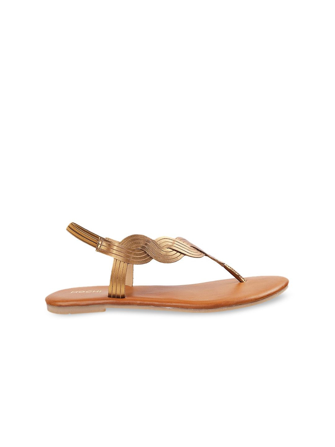Mochi Women Gold-Toned T-Strap Flats