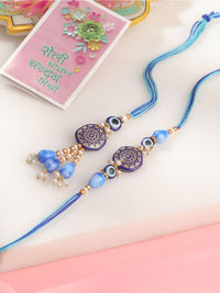 Set Mata Jahat NVR 2 Manik Tiruan Biru Bhaiya Bhabhi Rakhi dengan Roli Chawal