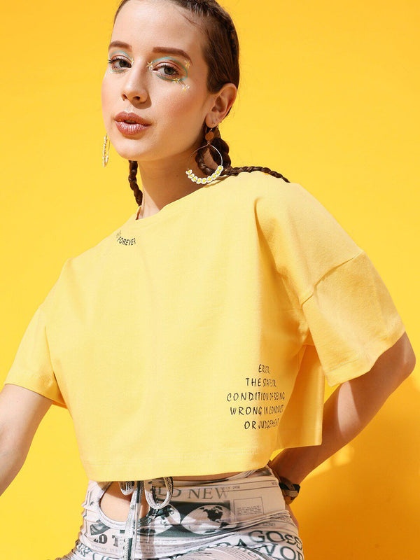 STREET 9 Women Yellow Printed Tshirt