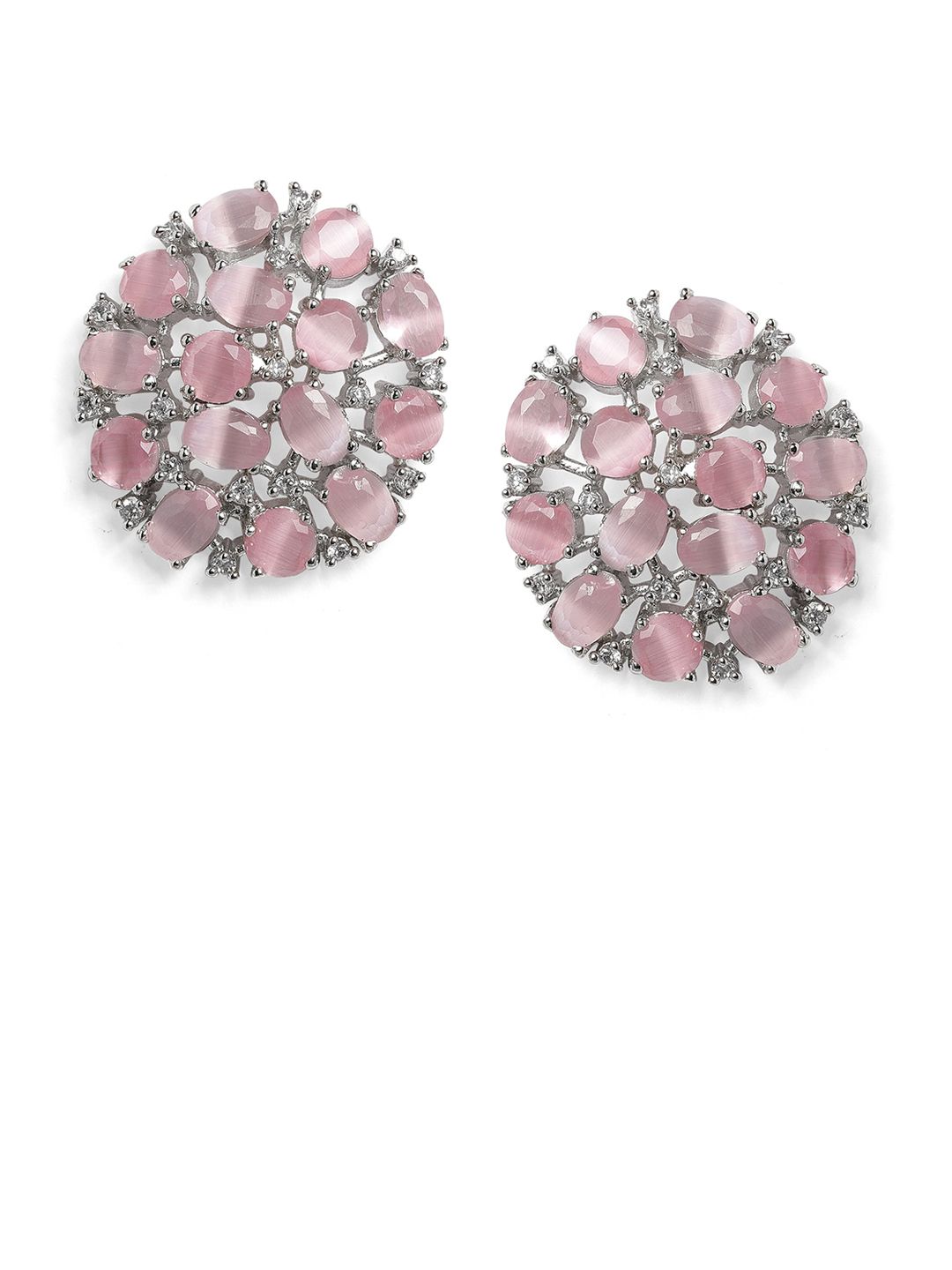 Rubans Silver & Pink Circular Studs