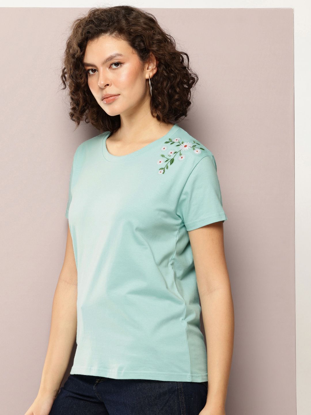 DILLINGER Women Boxy Regular Embroidery Crew Neck Tshirt