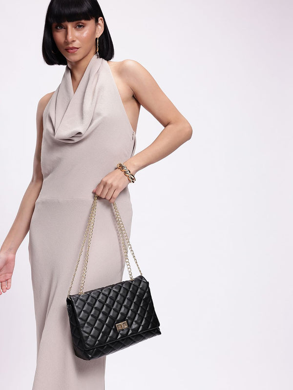 DressBerry Textured Structured Shoulder Bag with Quilted