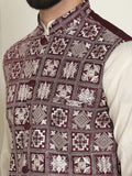 SOJANYA Jaket Tenun Nehru Bersulam