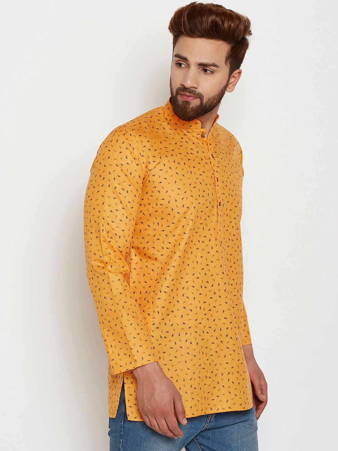 SOJANYA Men Mustard Printed Straight Kurta