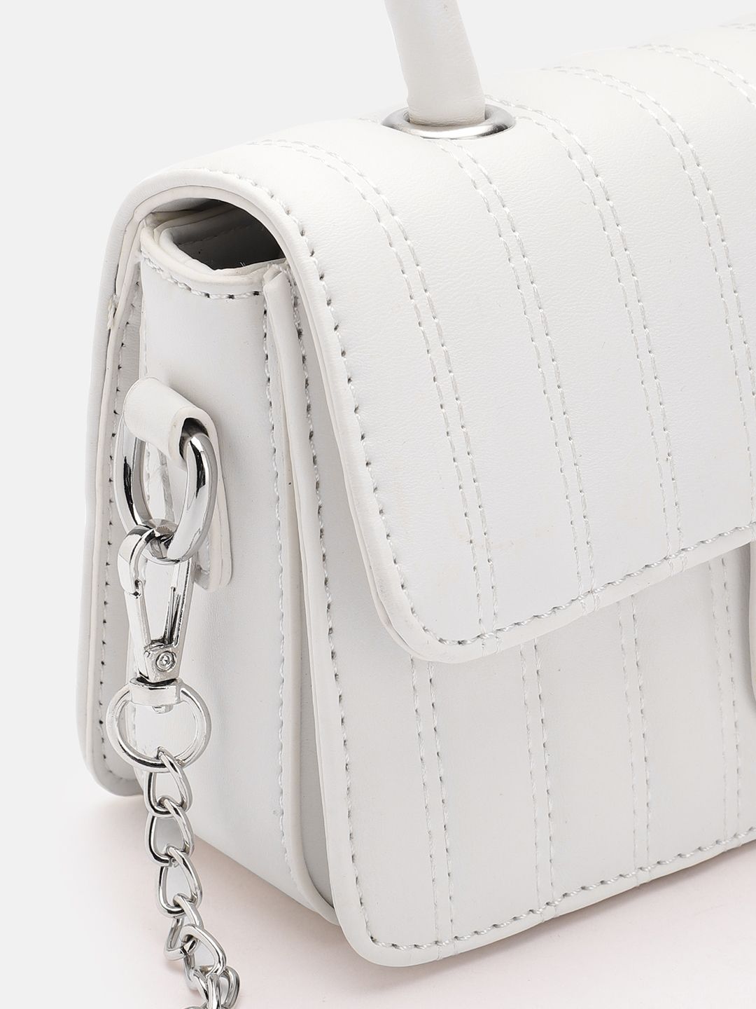 Lino Perros Women Striped Structured Satchel Bag with Quilted Detail