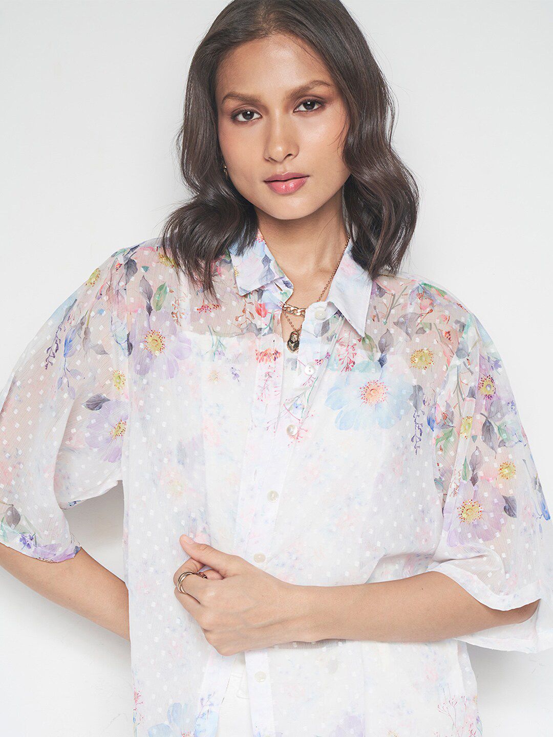 AND Floral Printed Shirt Style Top With Inner Slip