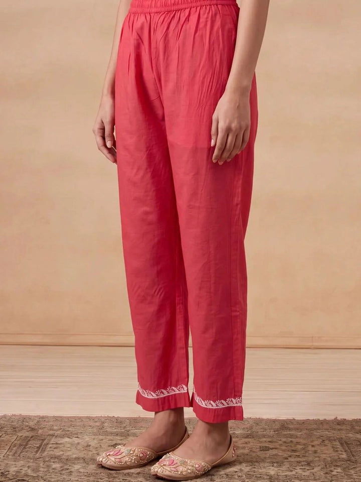 House of Chikankari Women Ethnic Motifs Embroidered Regular Thread Work Chanderi Silk Kurta with Trousers
