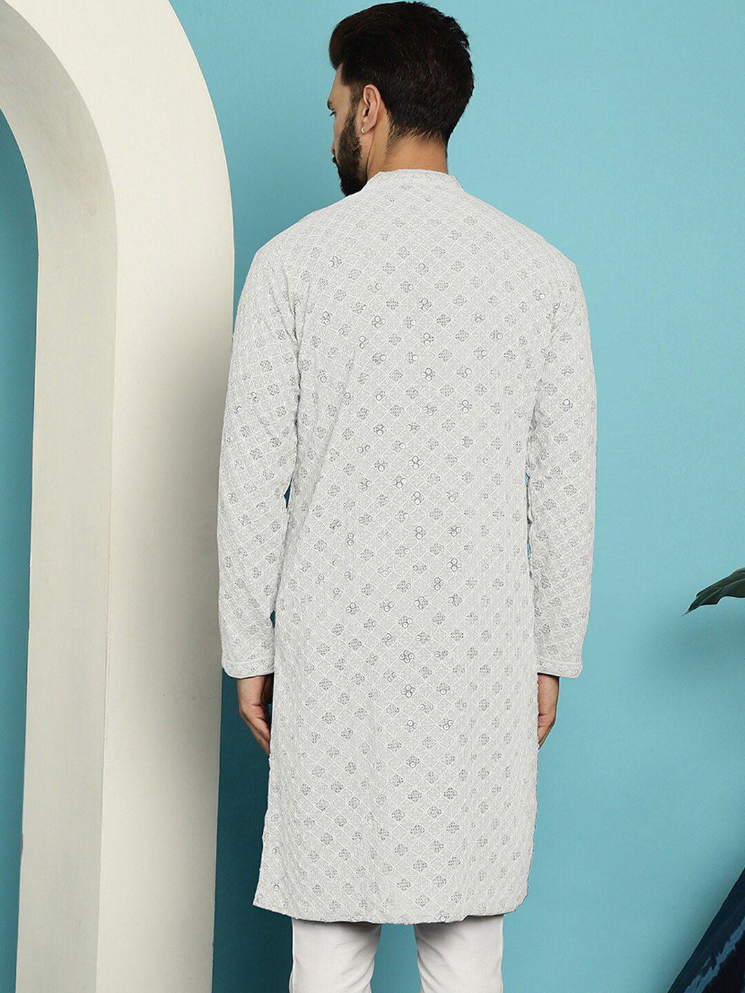 SOJANYA Kurta Kolar Mandarin Sulam Geometrik Pure Cotton