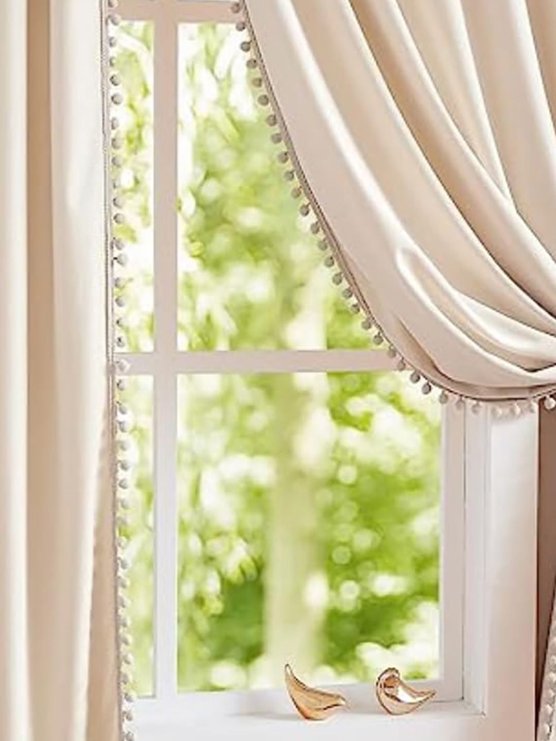 STITCHNEST Beige 2 Pieces Velvet Black Out Window Curtains