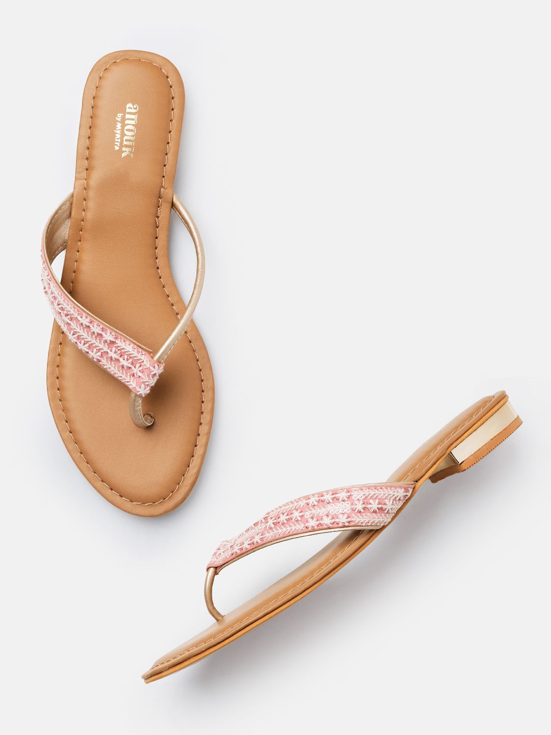 Anouk Women Floral Embroidered T-Strap Flats