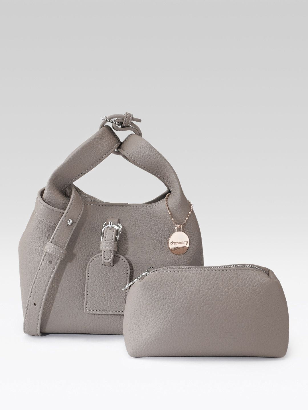 DressBerry Textured Bucket Handheld Bag with Pouch