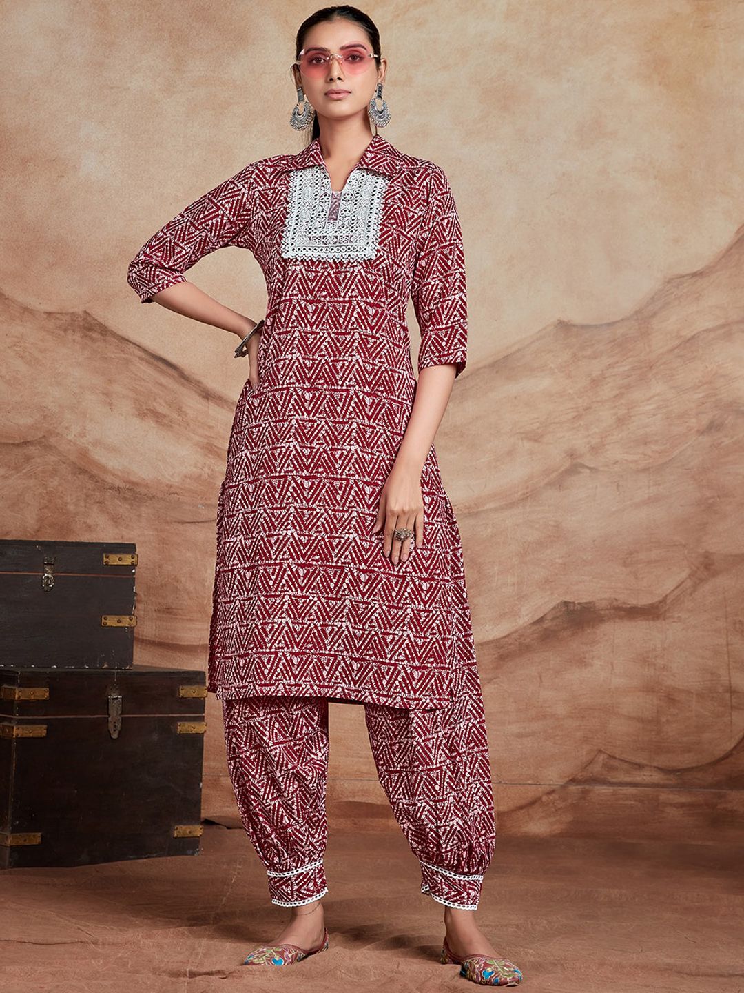 KALINI Ethnic Motifs Printed Mirror Work Regular Mirror Work Kurta with Salwar