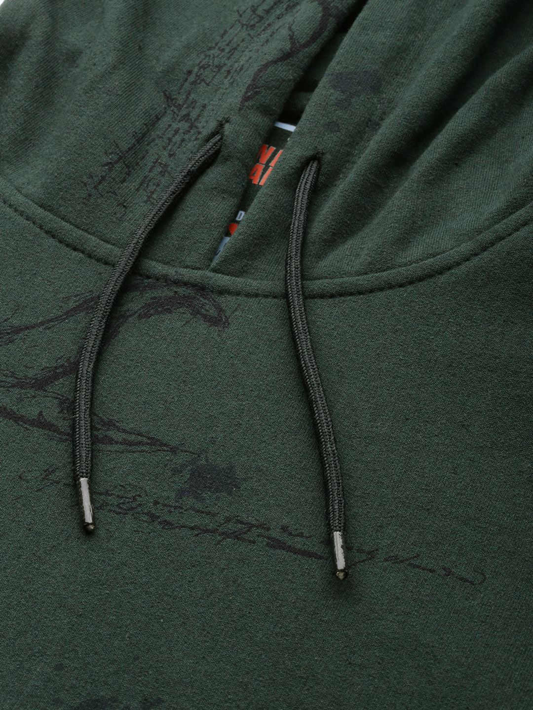 The Indian Garage Co Men Olive Green Printed Hooded Sweatshirt