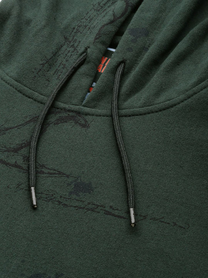 The Indian Garage Co Men Olive Green Printed Hooded Sweatshirt