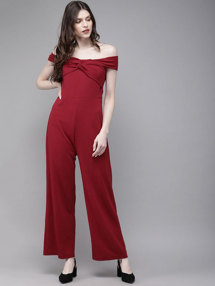 SASSAFRAS Women Maroon Solid Basic Jumpsuit