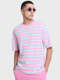 Bewakoof Men Pink & White Striped Oversized T-shirt