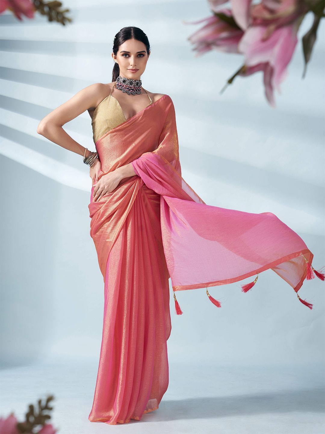 Tikhi Imli Two Tone Poly Chiffon Saree