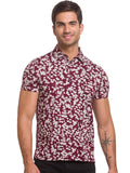 Being Human Men Maroon & White Floral Printed Polo Collar T-shirt