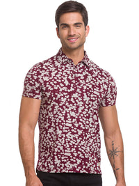 Being Human Men Maroon & White Floral Printed Polo Collar T-shirt