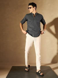 DENNISON Men Grey Pure Cotton Solid Kurta
