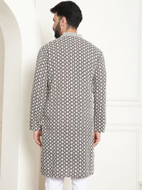 SOJANYA Ethnic Motifs Embroidered Mandarin Collar Pure Cotton Straight Kurta