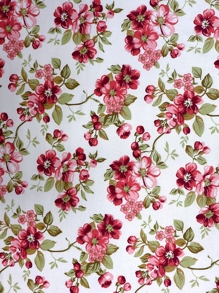 BOMBAY DYEING Blumen Red Floral 104 TC Cotton Queen Bedsheet Set-2.24 m X 2.54 m