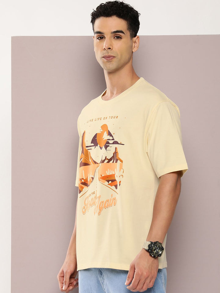 DILLINGER Men Graphic Printed Oversized Drop-Shoulder Sleeves Pure Cotton T-shirt