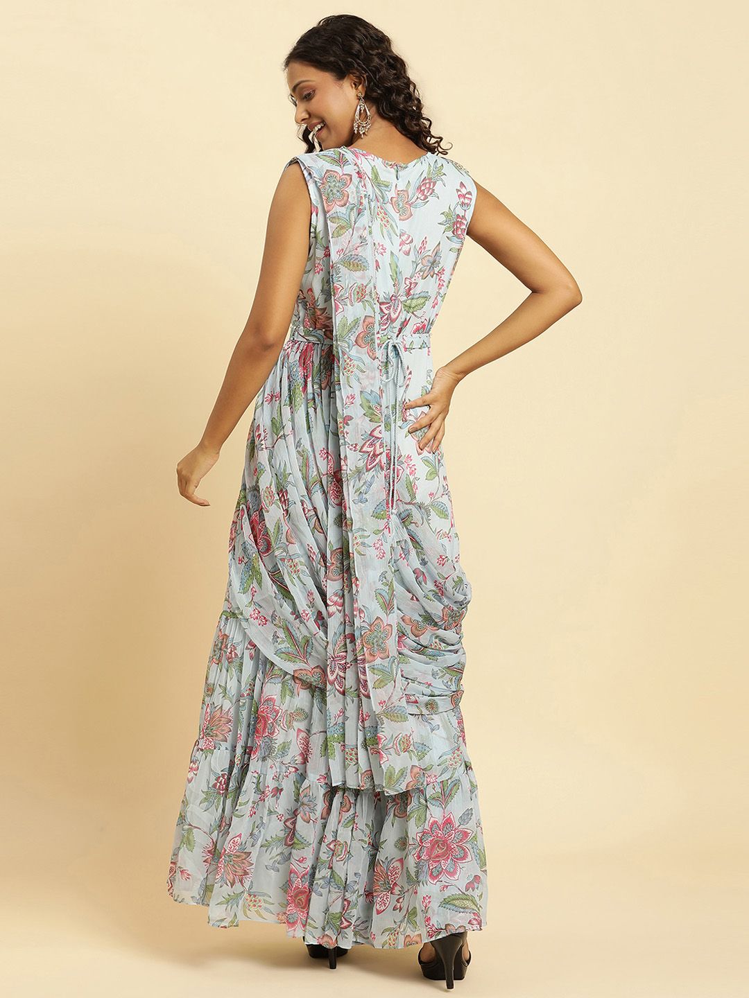 W Floral Printed Waist Tie-Ups Culotte Jumpsuit