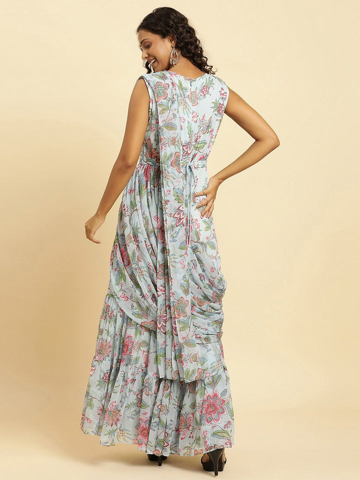 W Floral Printed Waist Tie-Ups Culotte Jumpsuit