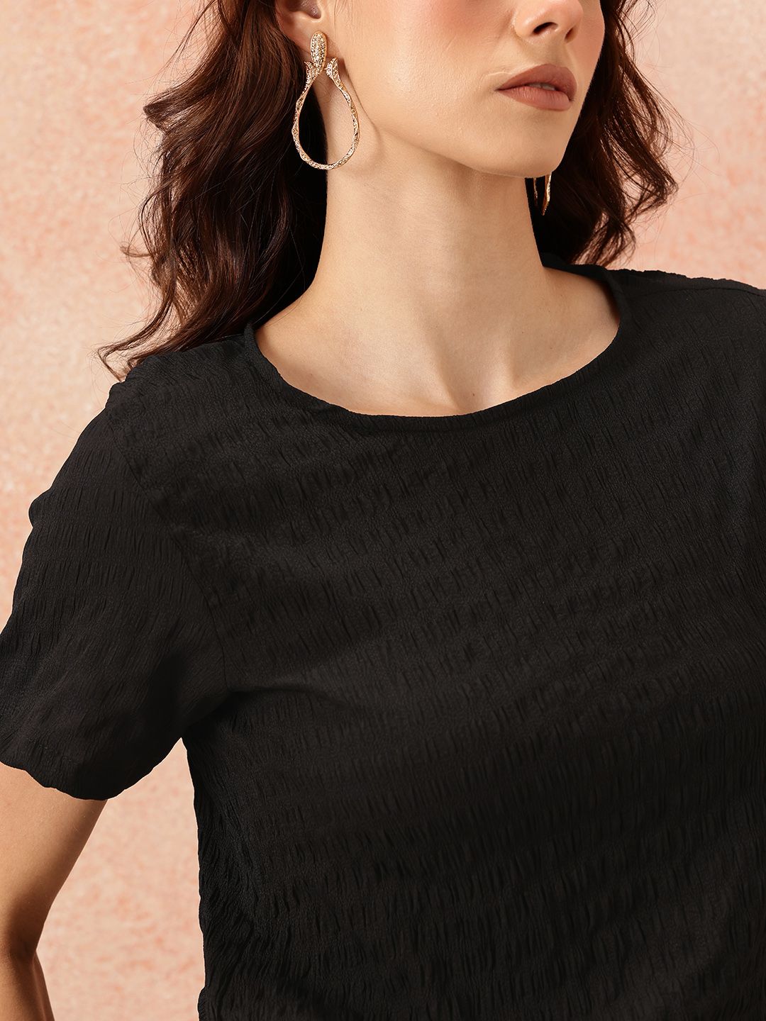 all about you Seersucker Effect Tie-Up Detail Top with Midi A-Line Skirt