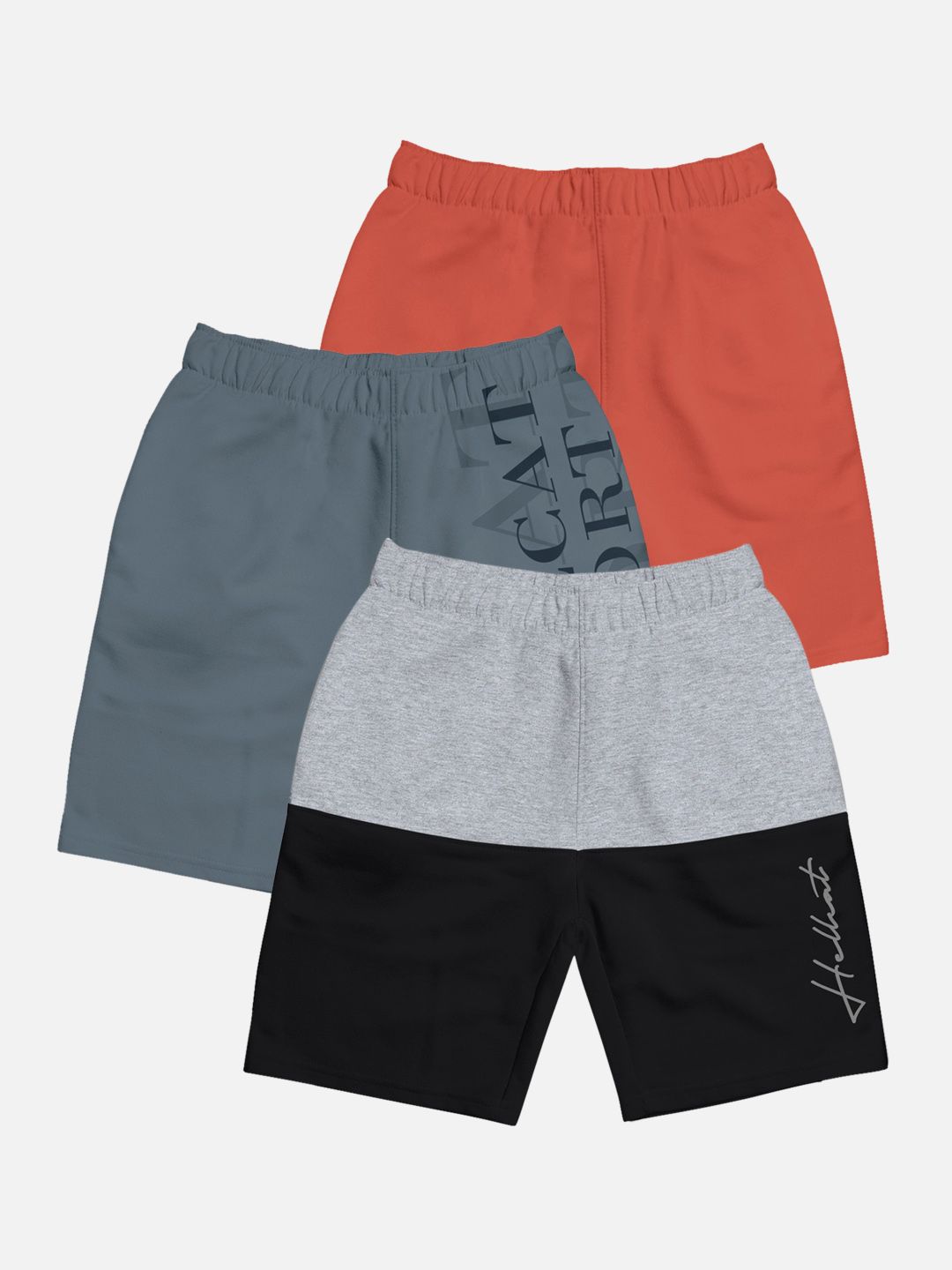 HELLCAT Boys Pack Of 3 Mid-Rise Typography Printed Cotton Shorts