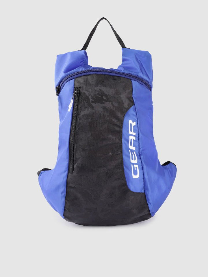 Gear Unisex Blue & Black Colourblocked Brand Logo Print Backpack